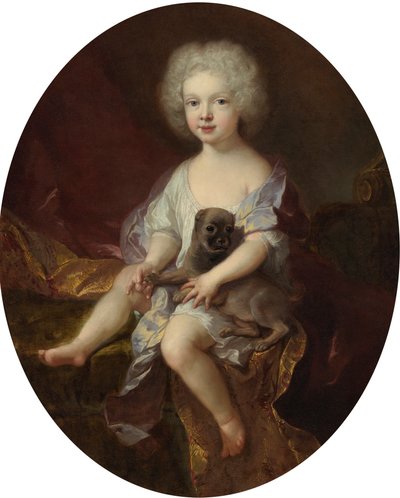 Retrato de un niño con perro de Jean François de Troy